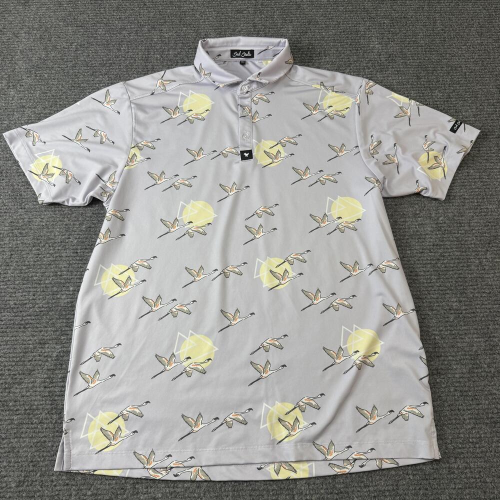 Bad Birdie Polo Shirt Mens XL Purple Bird All Over Print Golf Performance